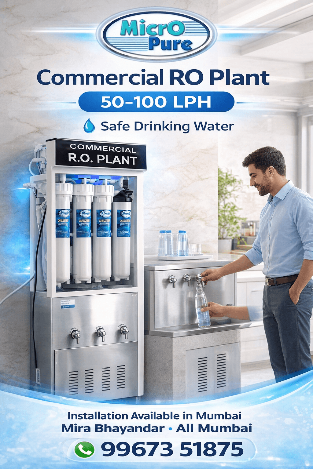 100 LPH RO Plant With Water Cooler Attach