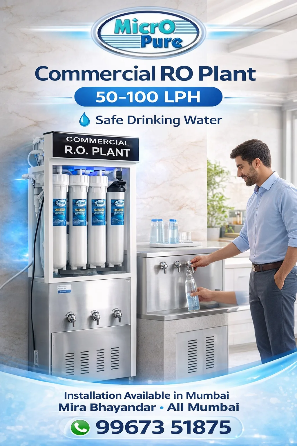 100 LPH RO Plant With Water Cooler Attach